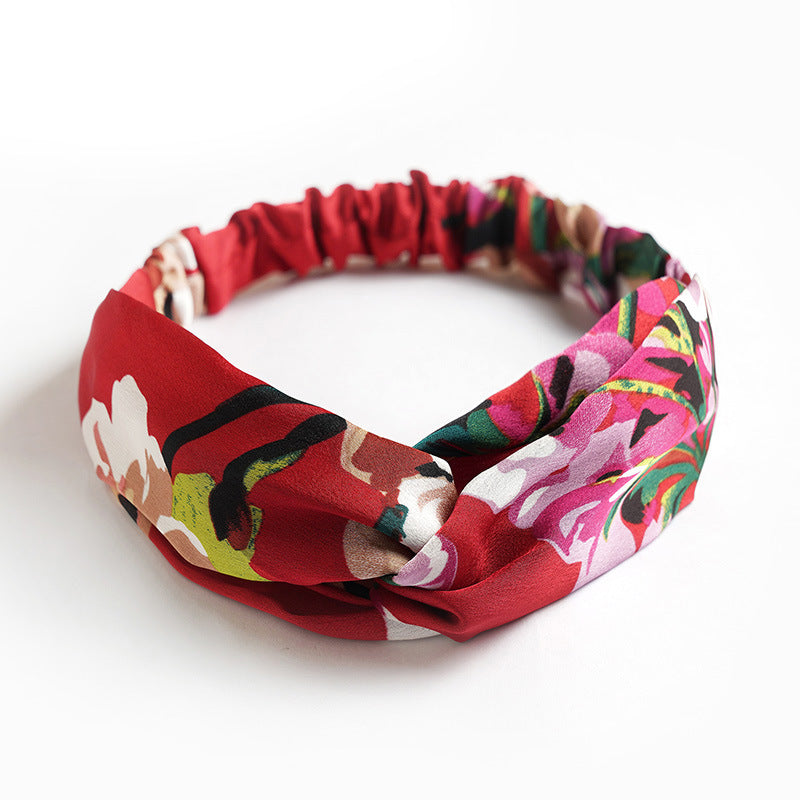 Silk and satin elastic cross hair hoop