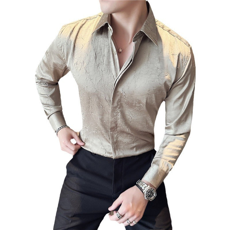 Design Men's Ice Silk Thin Large Texture Long Sleeve Shirt