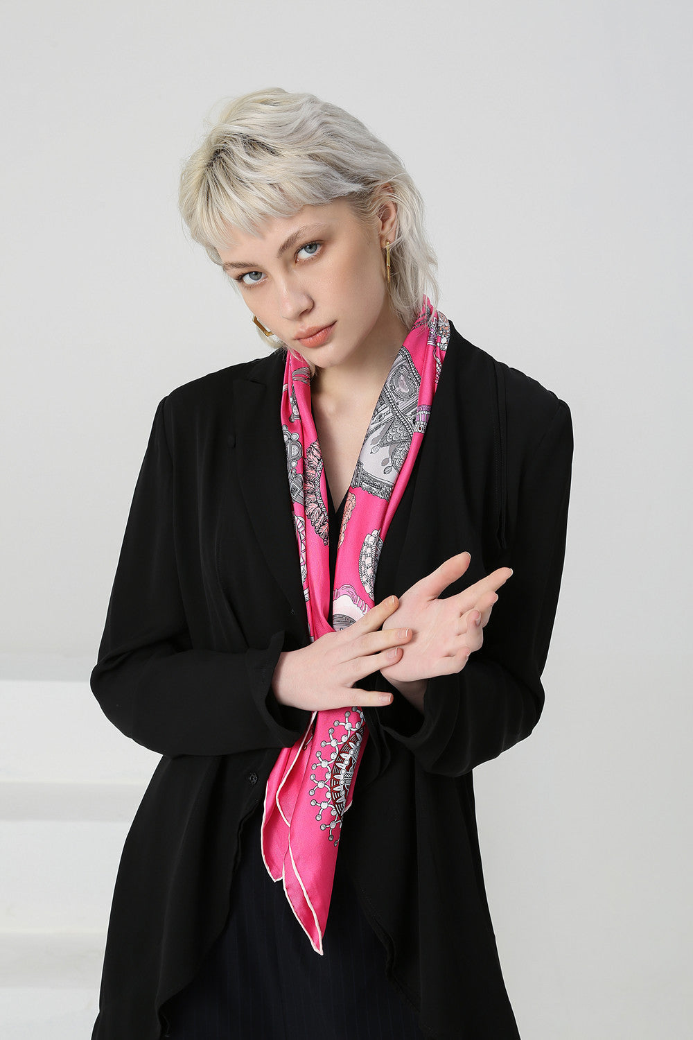 Screen Print Fuschia Silk Scarf