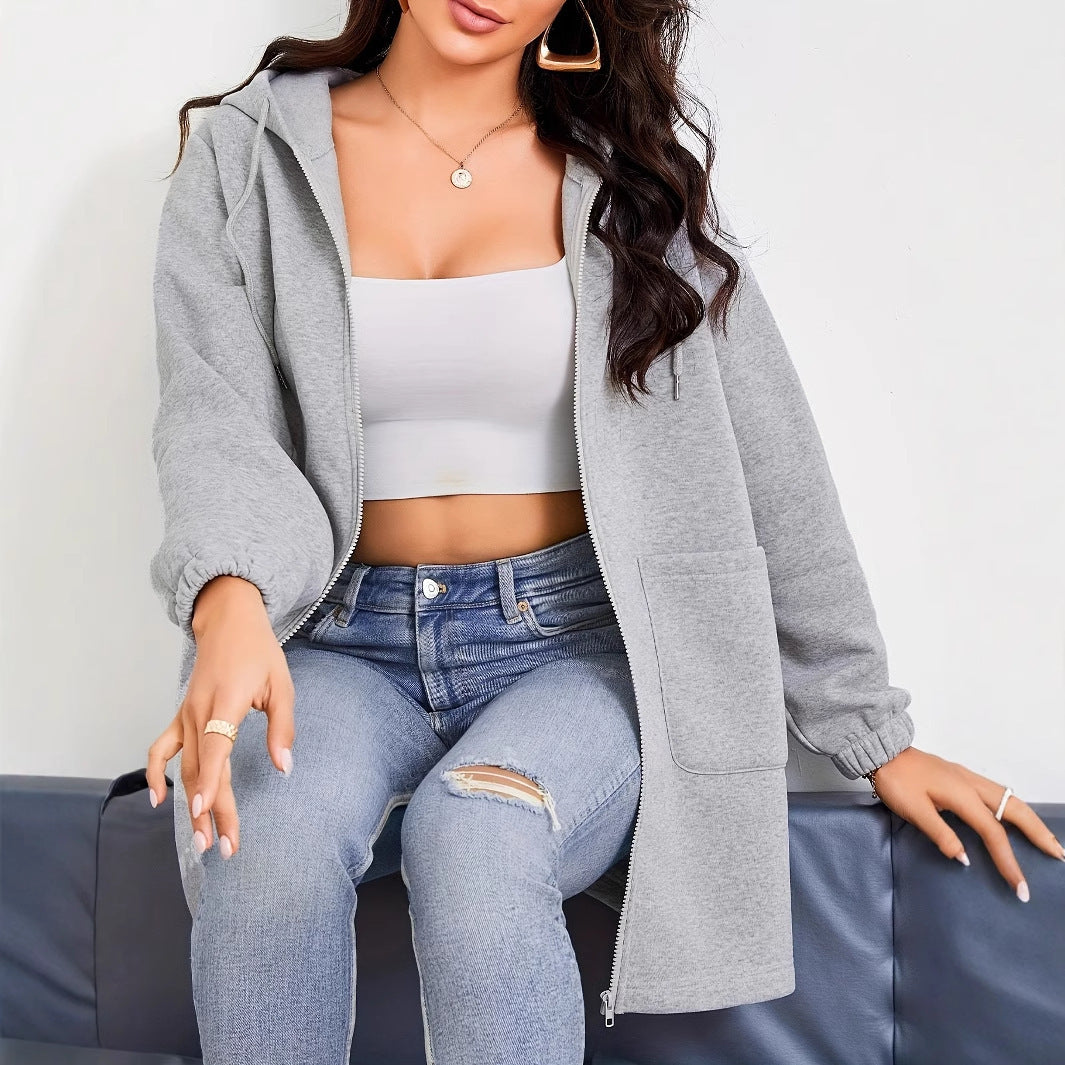 Women's Solid Color Outdoor Autumn And Winter Leisure Loose Long Sleeve Sweatershirt