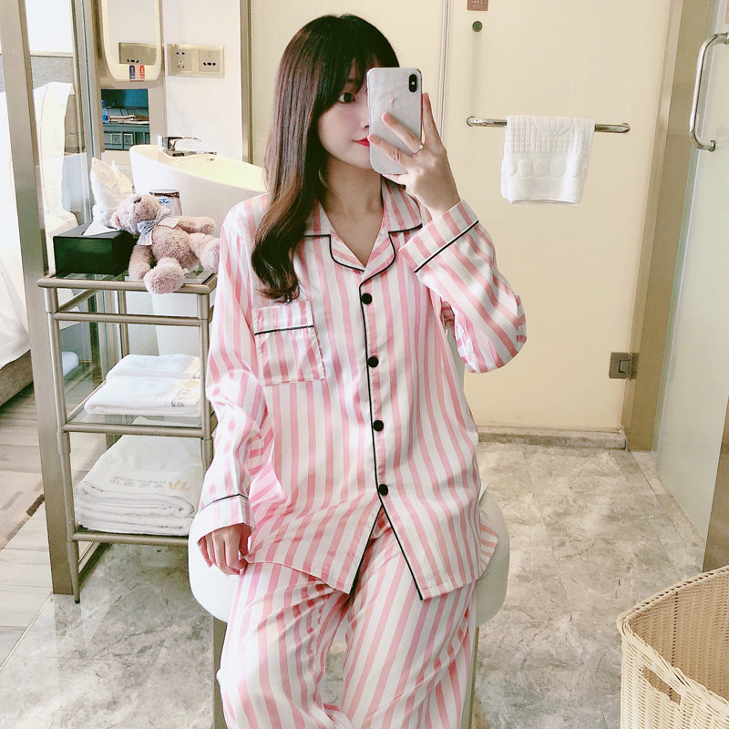 Pajamas Women's Long-sleeved Printing Imitation Silk Home Service Suit