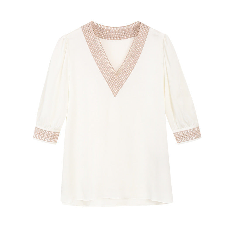 Temperament V-neck silk shirt