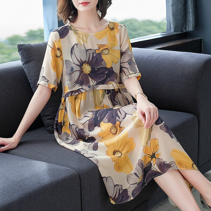 High-end loose plus size silk dress