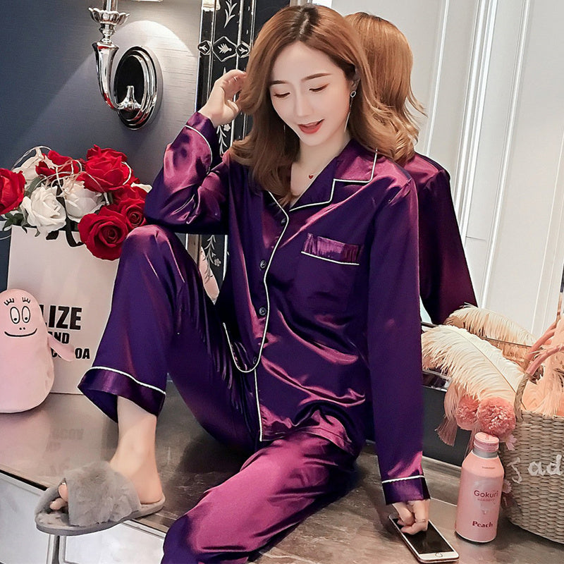 Autumn ice silk thin long sleeve home wear