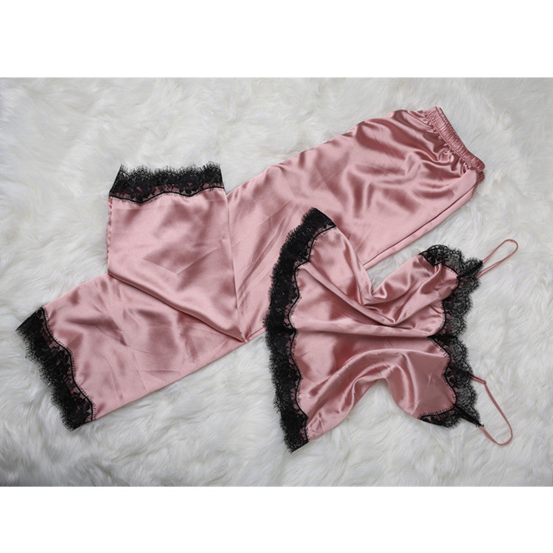 Silk V-neck lace pajamas