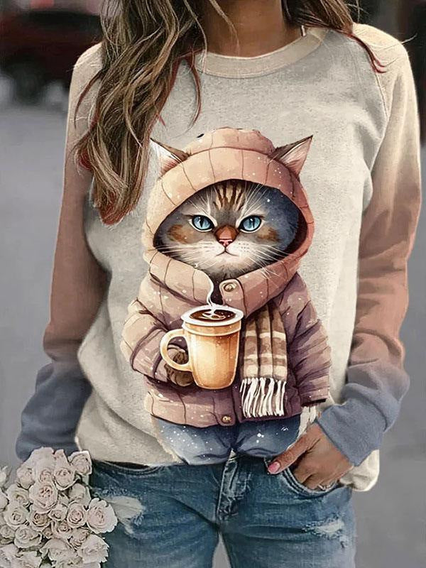 Chic Digital Print Loose Sweater