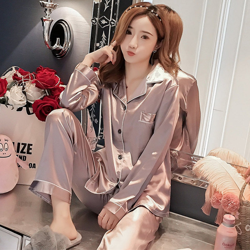 Autumn ice silk thin long sleeve home wear