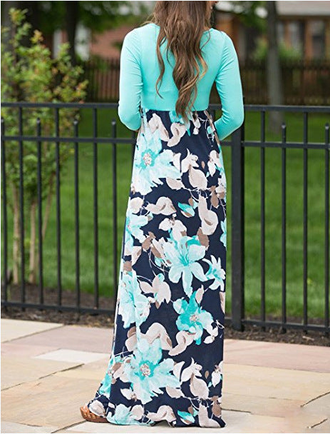Round neck nine-quarter sleeve milk silk print dress