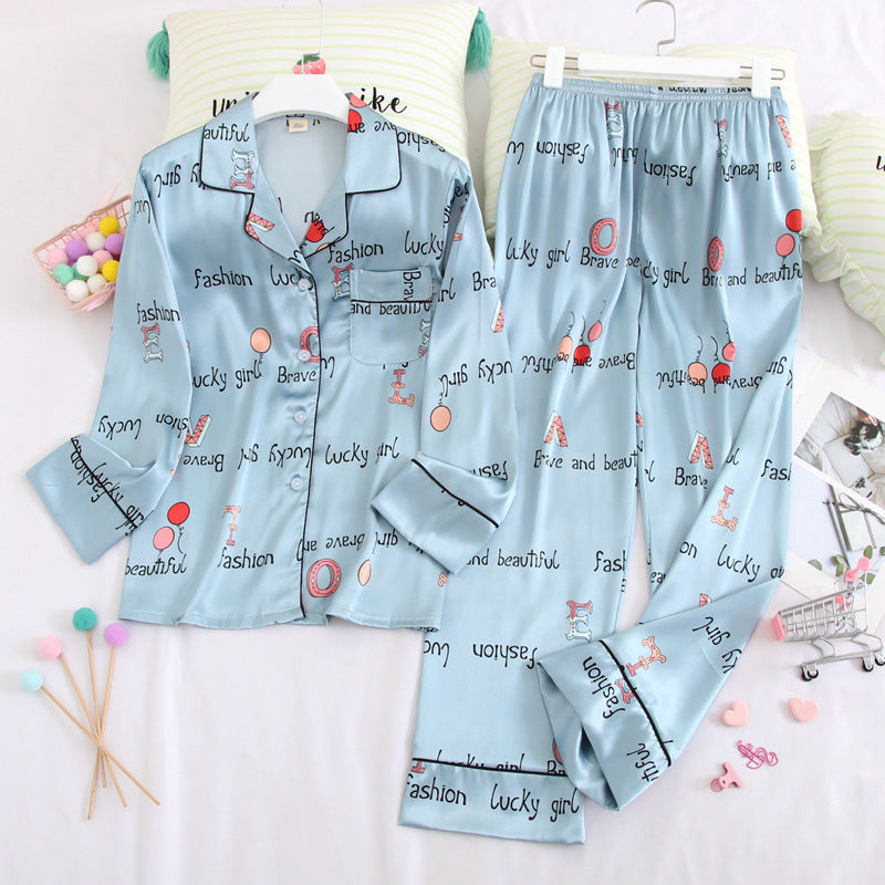 Long sleeved trousers ice silk pajamas suit