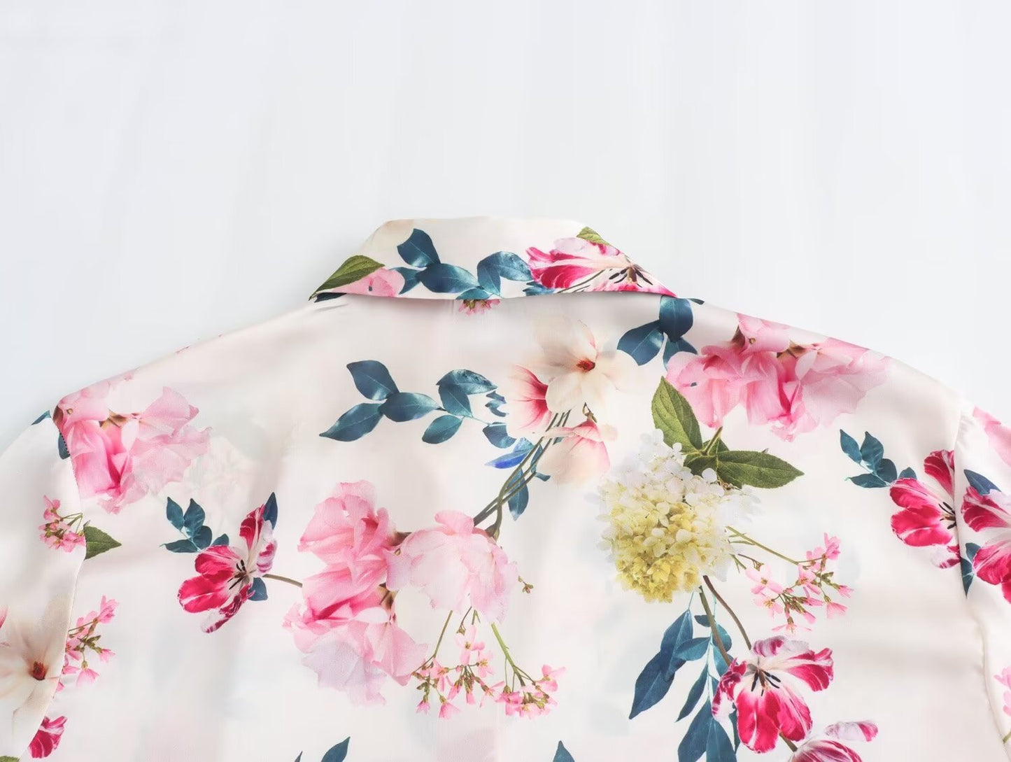 Fashionable All-match Silk Satin Textured Printed Shirt