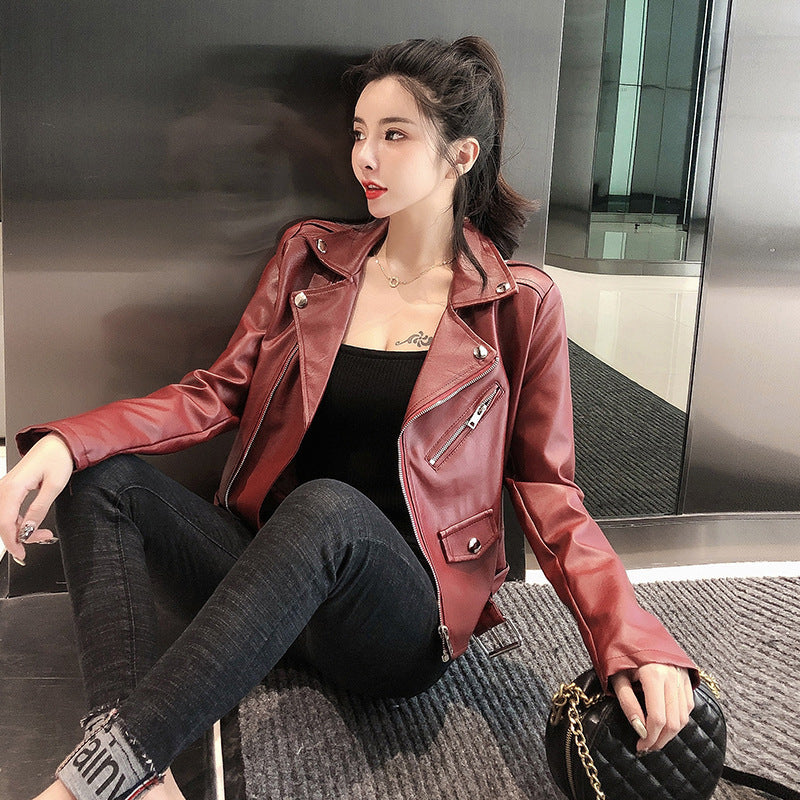 Thin and versatile leather top, motorcycle coat