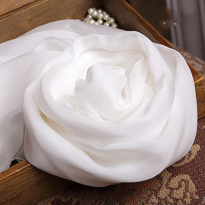 Pure White Hangzhou Long Silk Scarf Pure Color