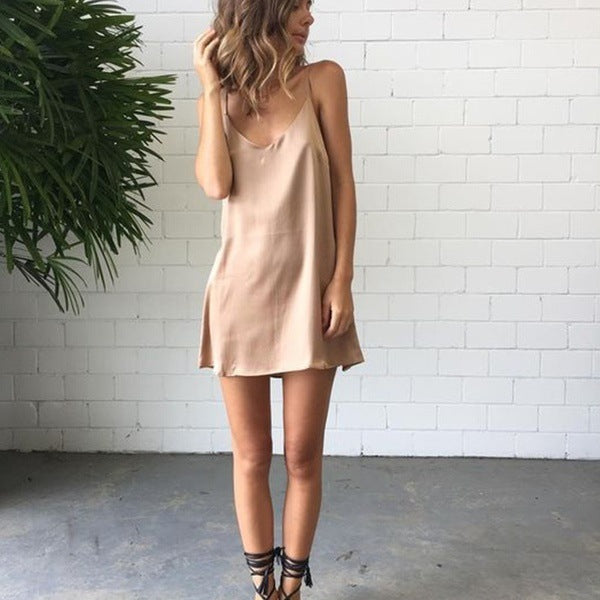 Pure color silk slim dress