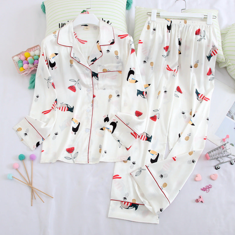 Long sleeved trousers ice silk pajamas suit