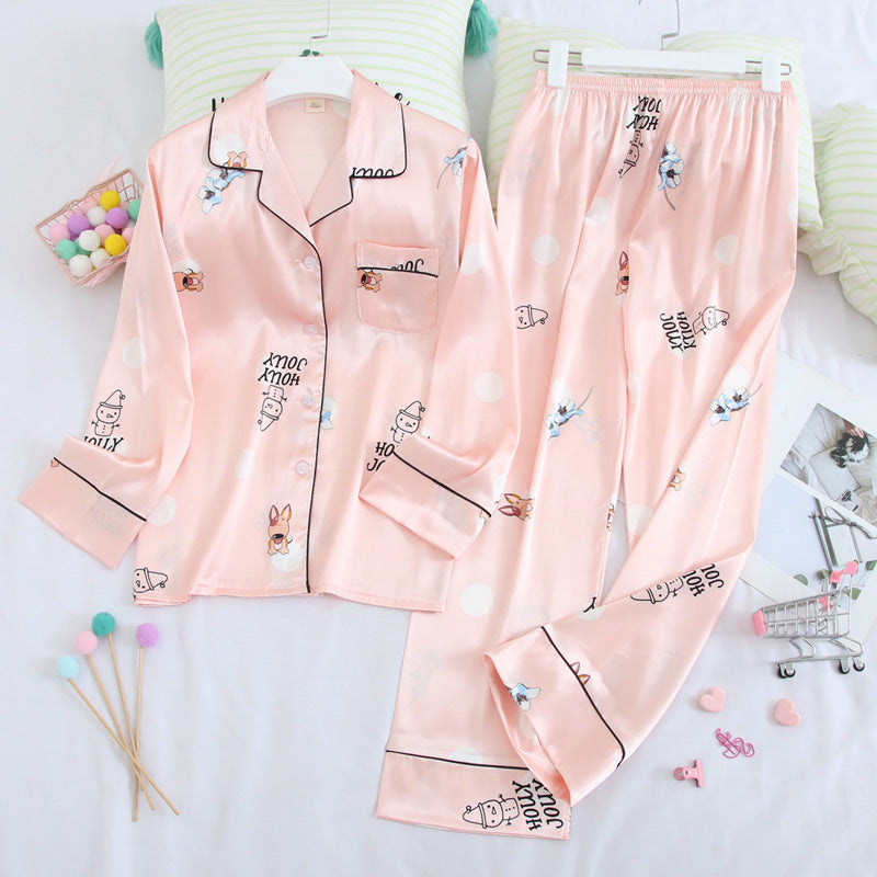 Long sleeved trousers ice silk pajamas suit