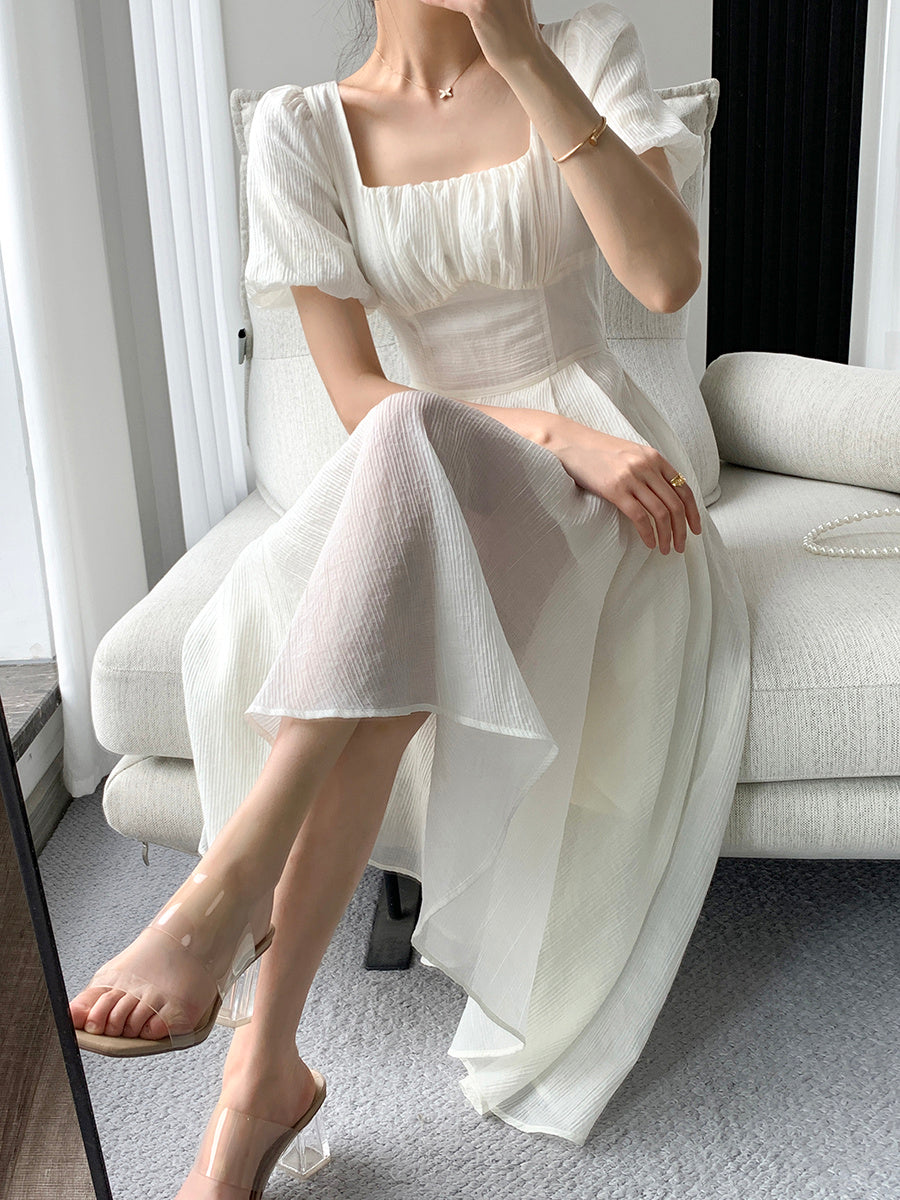 Women's Square Neck High-end French Silk Long Skirt