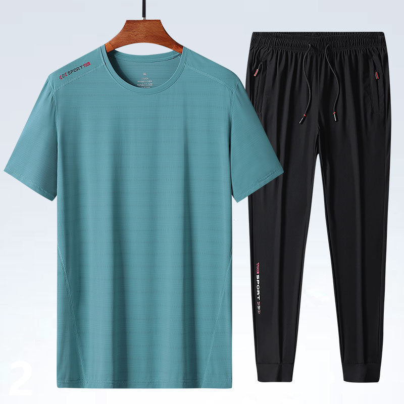 Men's Ice Silk T-shirt Sports Suit