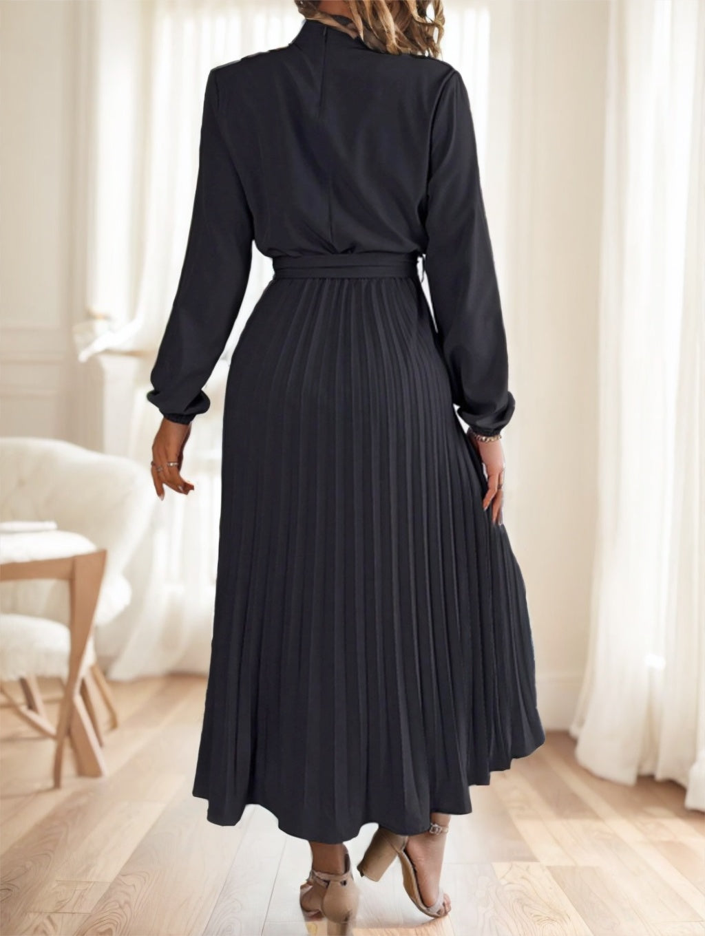 BelleNoir Bow Pleat Dress