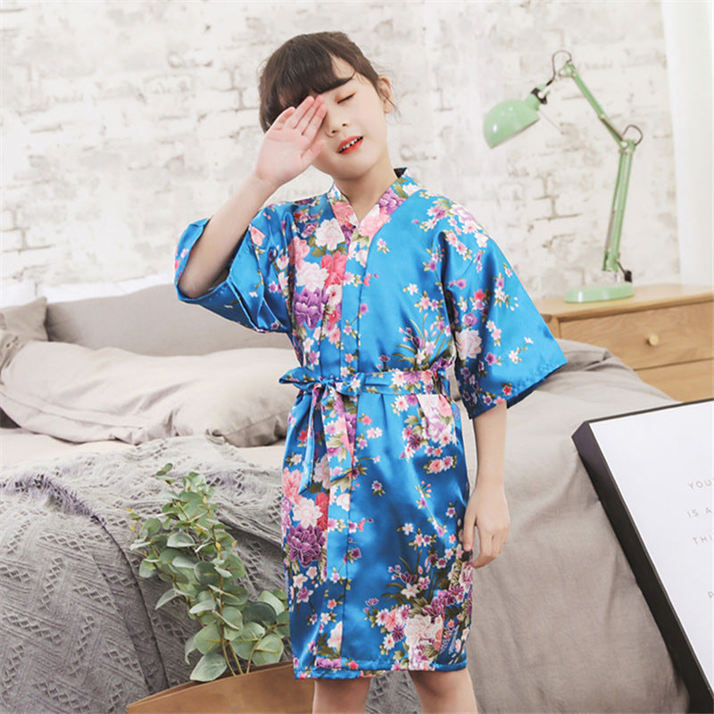 Cardigan silk bathrobe