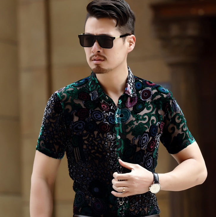 Silk Velvet See Through Button Down Shirt