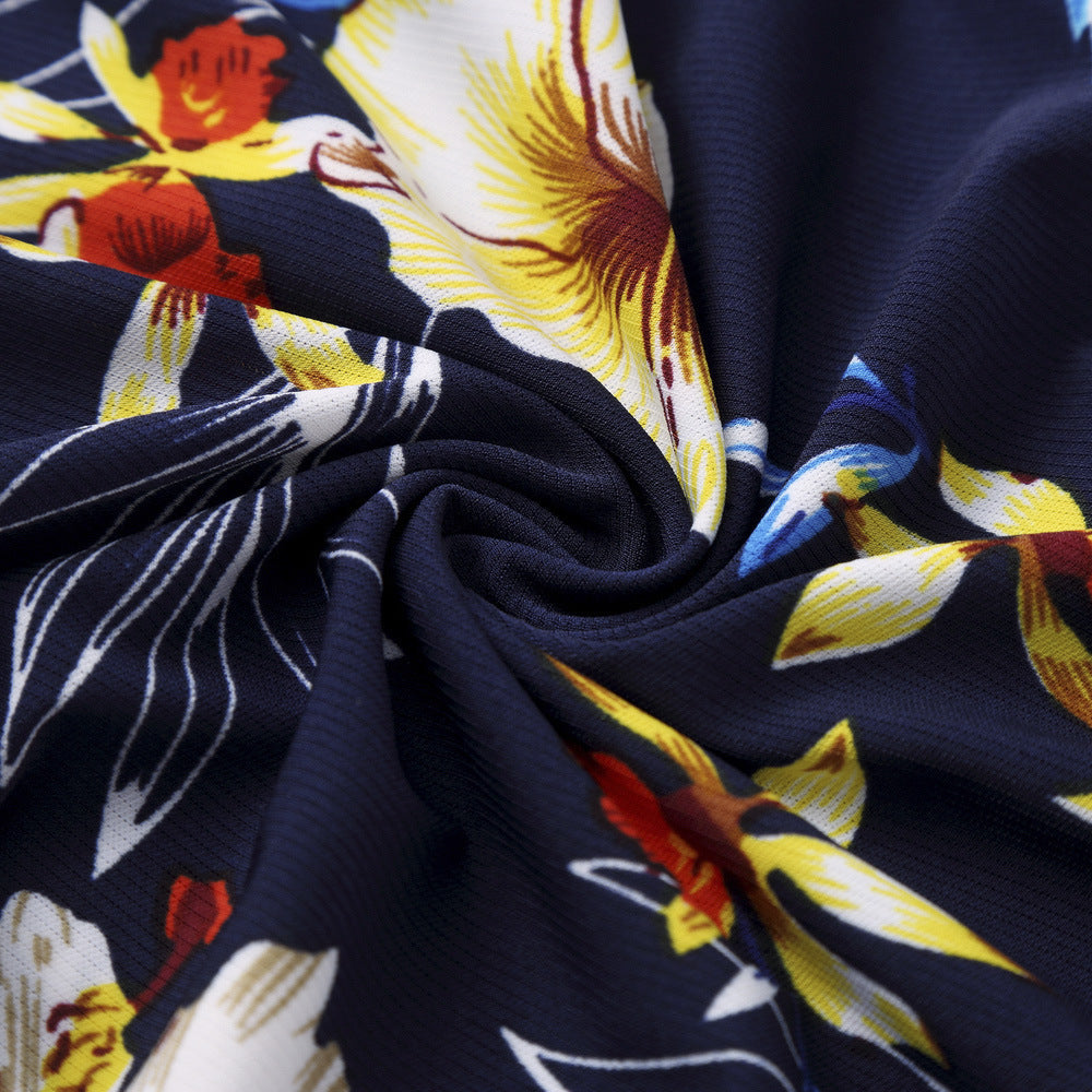 Men's shirt short sleeve large size milk silk flower shirt