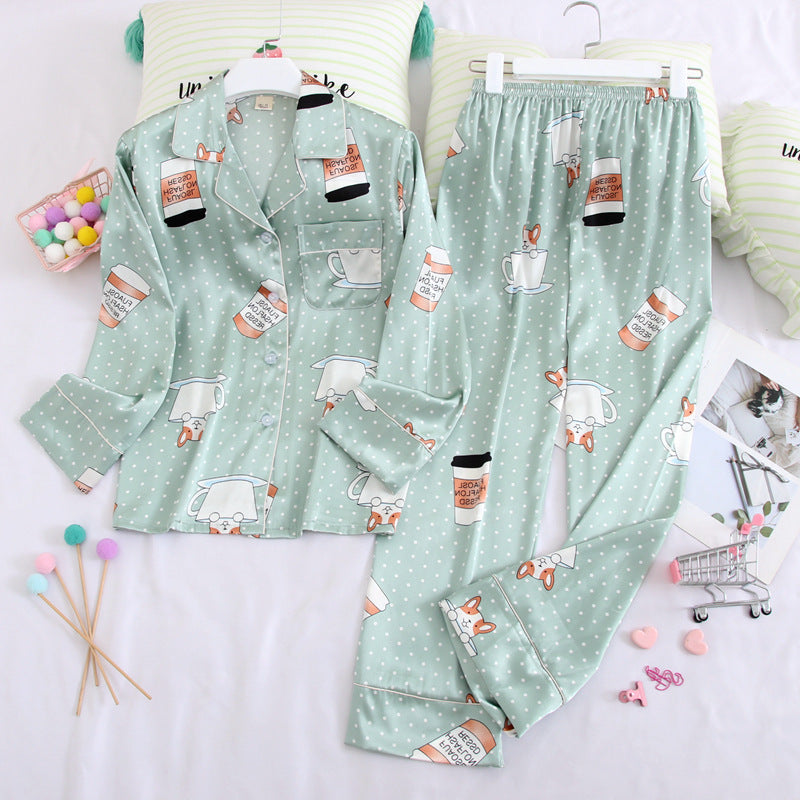 Long sleeved trousers ice silk pajamas suit
