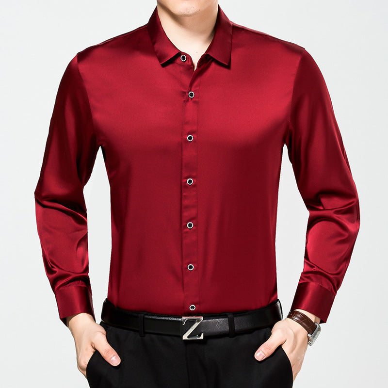 Pure color silk high-end shirt