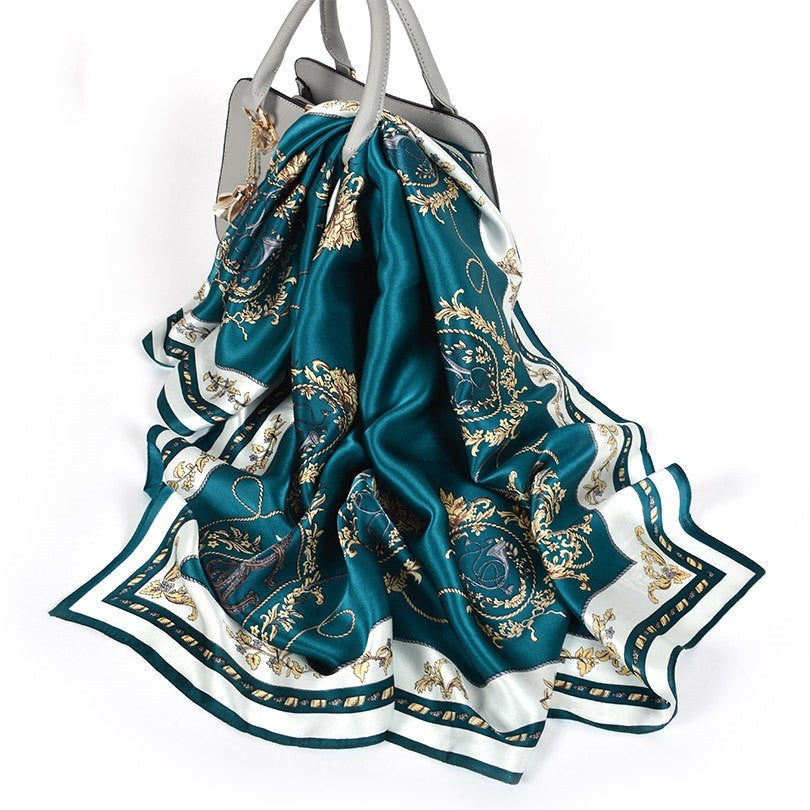 Wild Western Style Plain Crepe Satin Square Silk Scarf