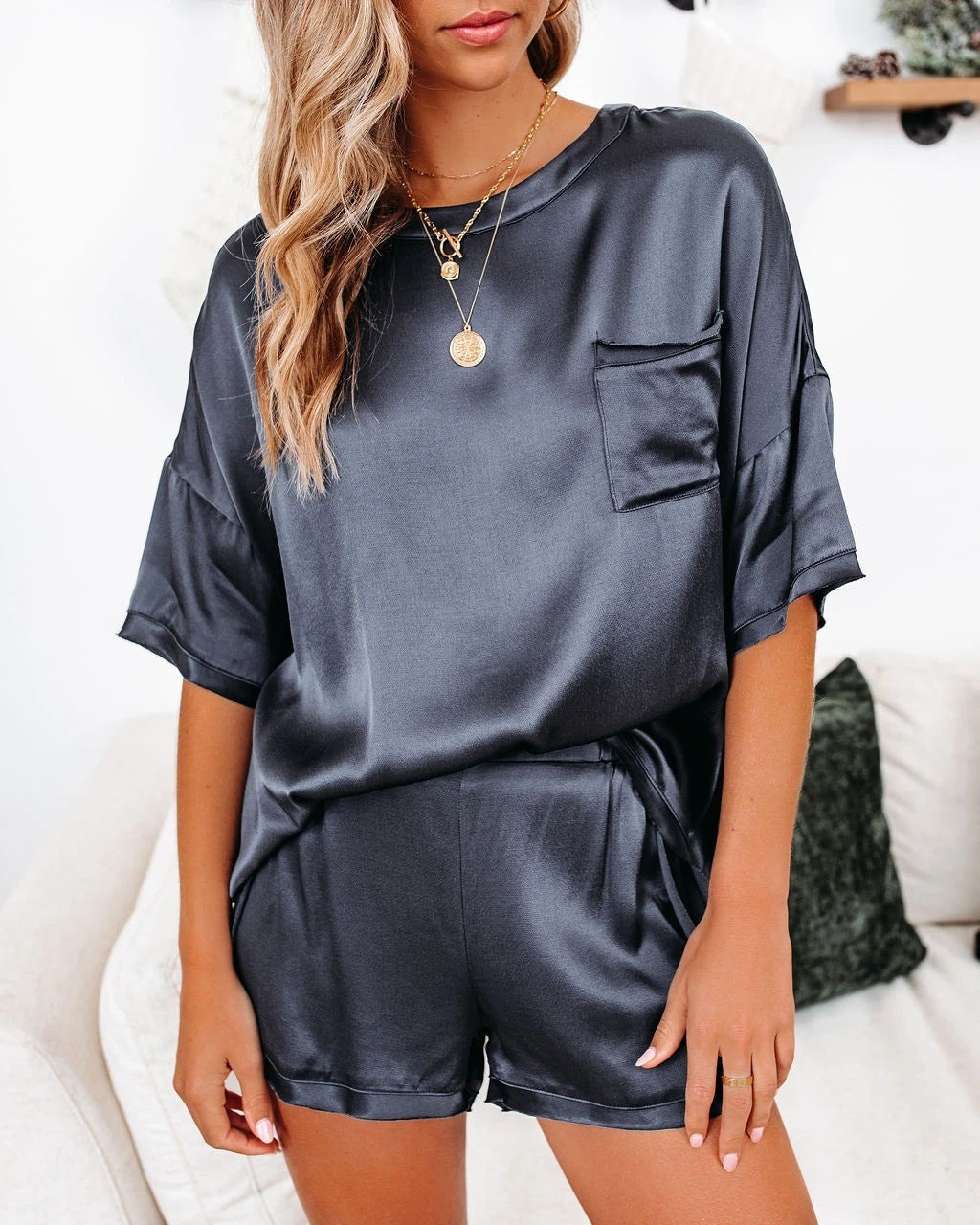 Silk Pajamas Home Service Short-Sleeved Shorts Suit