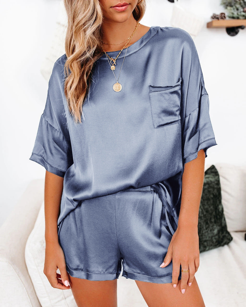 Silk Pajamas Home Service Short-Sleeved Shorts Suit