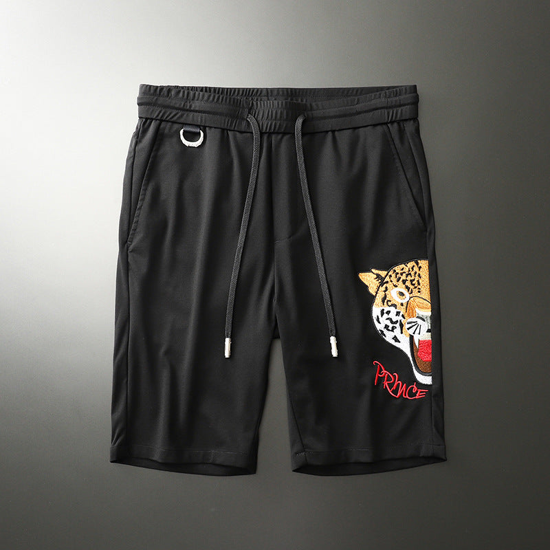 Summer Thin Ice Silk Men's Embroidered Capris