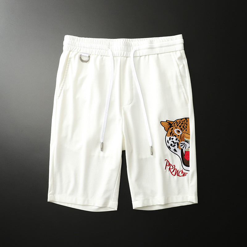 Summer Thin Ice Silk Men's Embroidered Capris