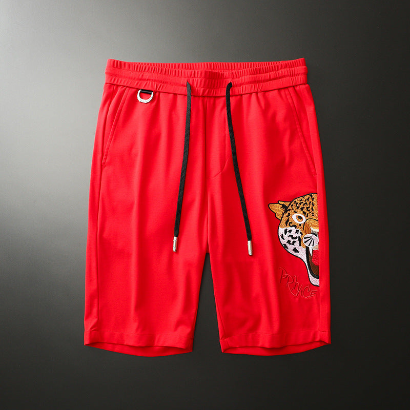 Summer Thin Ice Silk Men's Embroidered Capris