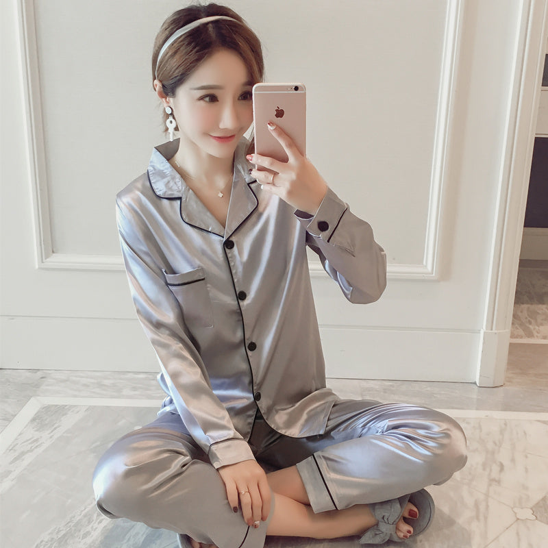 Autumn ice silk thin long sleeve home wear