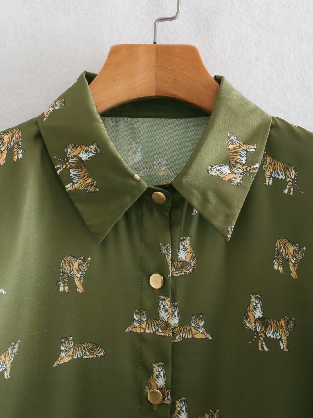 New Women's Silk Satin Texture Fashionable Printed Shirt Dress