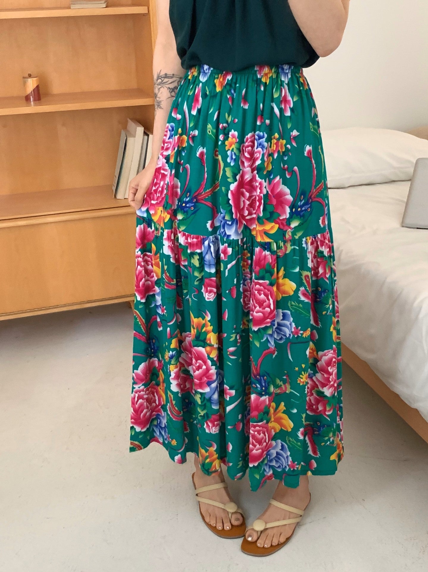 Women's Fashion Elegant Floral Cotton Silk Home Dress
