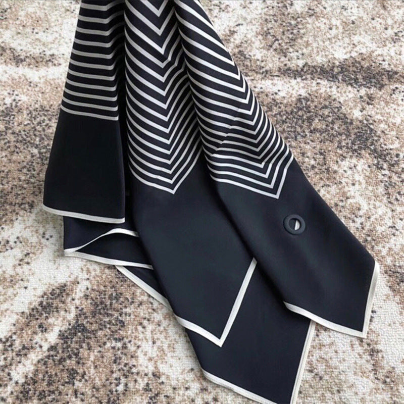 Multifunctional Geometric Stripe Printing Imitation Silk Scarf
