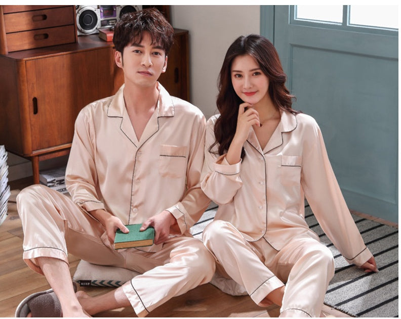 Ice silk Long-sleeved Suit Ladies Korean Thin Style Silk Home Service