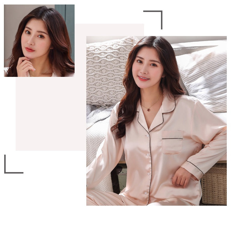 Ice silk Long-sleeved Suit Ladies Korean Thin Style Silk Home Service