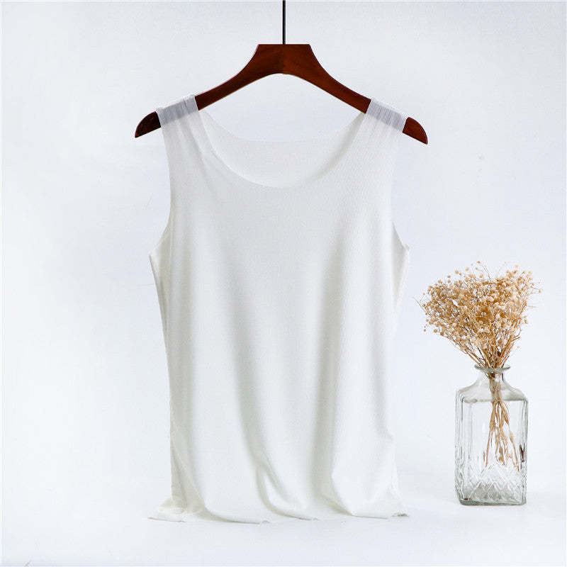 Ice Silk Cotton Solid Round Neck Vest