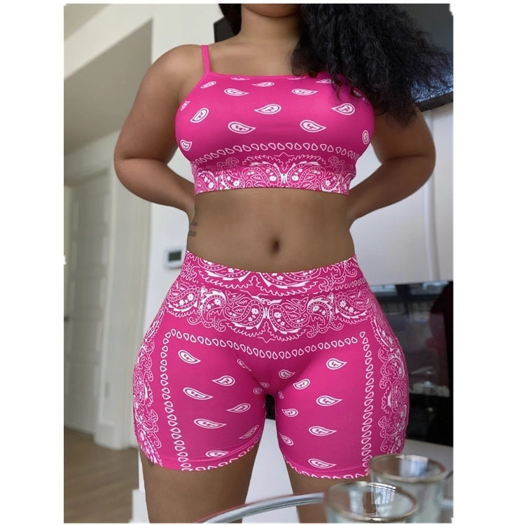 Split Swimsuit Milk Silk Camisole Print Shorts