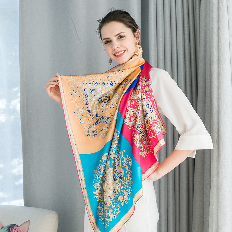 New Silk Scarf, Silk Four Color Cashew Nut Silk Square ScarfSilk Shawl Silk Shawl