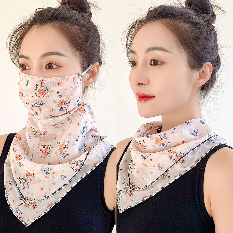 Protection Face Mask Silk Scarf Women'S Dual-Use Summer Thin Earrings Bib Set Neck Scarf