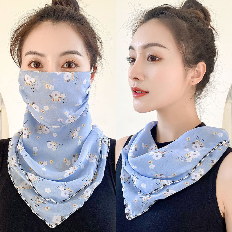 Protection Face Mask Silk Scarf Women'S Dual-Use Summer Thin Earrings Bib Set Neck Scarf