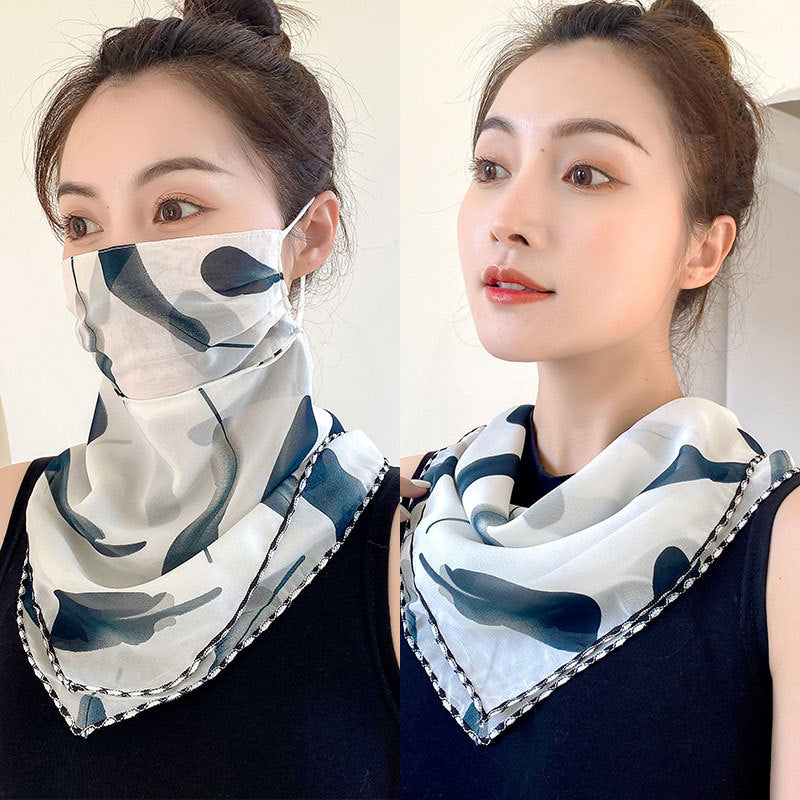 Protection Face Mask Silk Scarf Women'S Dual-Use Summer Thin Earrings Bib Set Neck Scarf