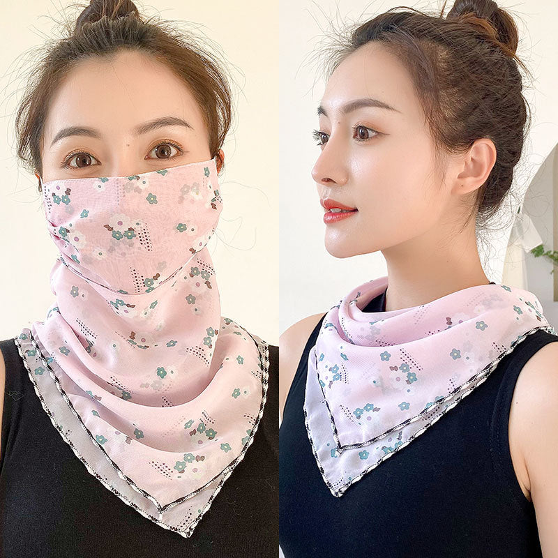 Protection Face Mask Silk Scarf Women'S Dual-Use Summer Thin Earrings Bib Set Neck Scarf