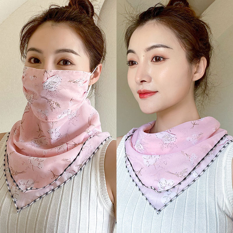 Protection Face Mask Silk Scarf Women'S Dual-Use Summer Thin Earrings Bib Set Neck Scarf