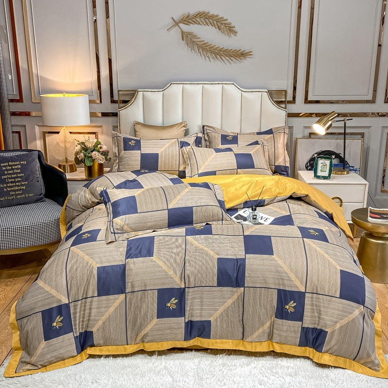 Sky Silk Washed Silk Printed Four piece Set Spring Summer Ice Silky Silky Bedding Gift