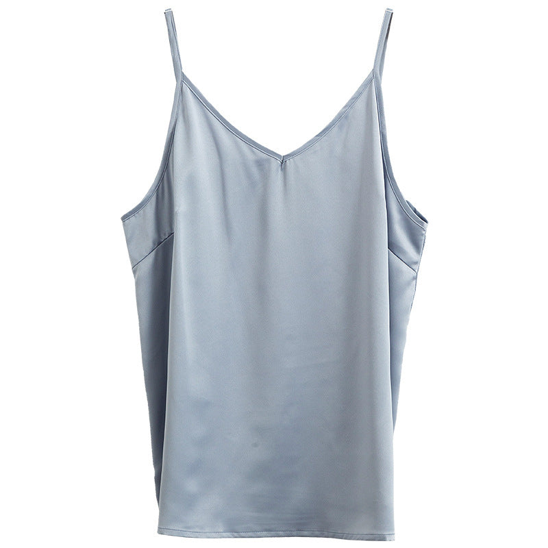 Ice Silk Suspenders With a Top Imitation Silk V-Neck Satin Black Bottoming Shirt Glossy And Smooth Vest