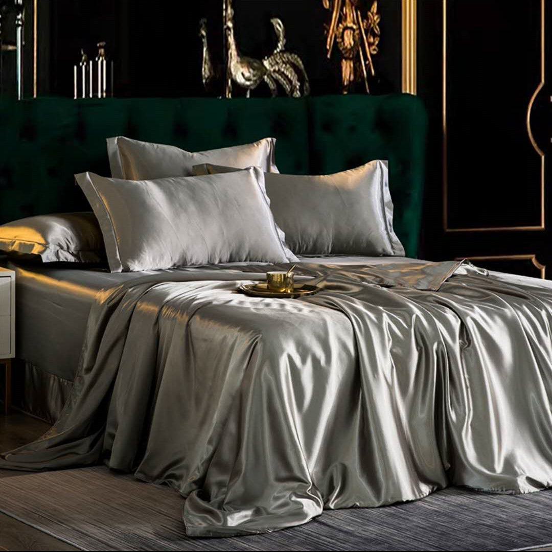 Pure Color Silk Four-piece Silk Bed Sheet Bed Sheet Duvet Cover Ice Silk Nude Sleeping Silky